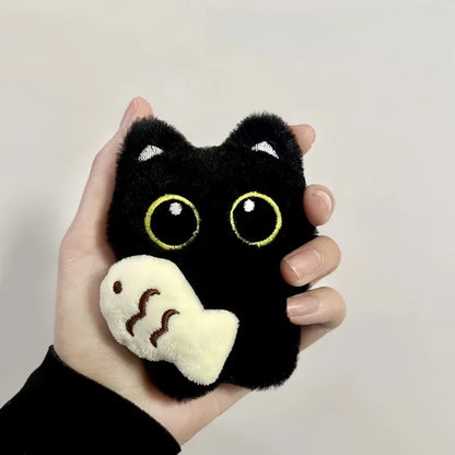Soft Velvet Dark Shadow Cat Plush Keychain Fluffy Bag Charm