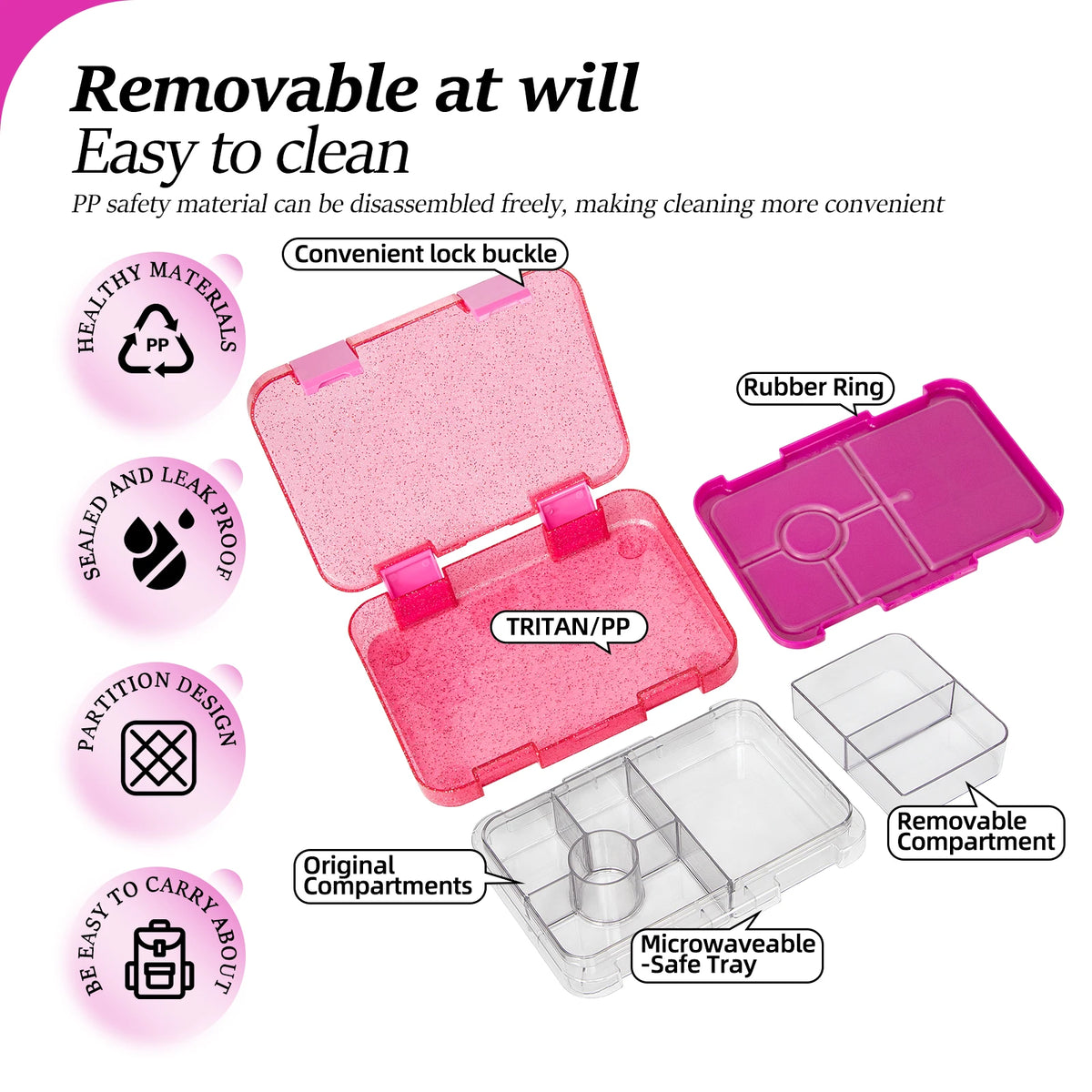 Portable Sealed Student Bento Box Microwavable Food Container Utensils