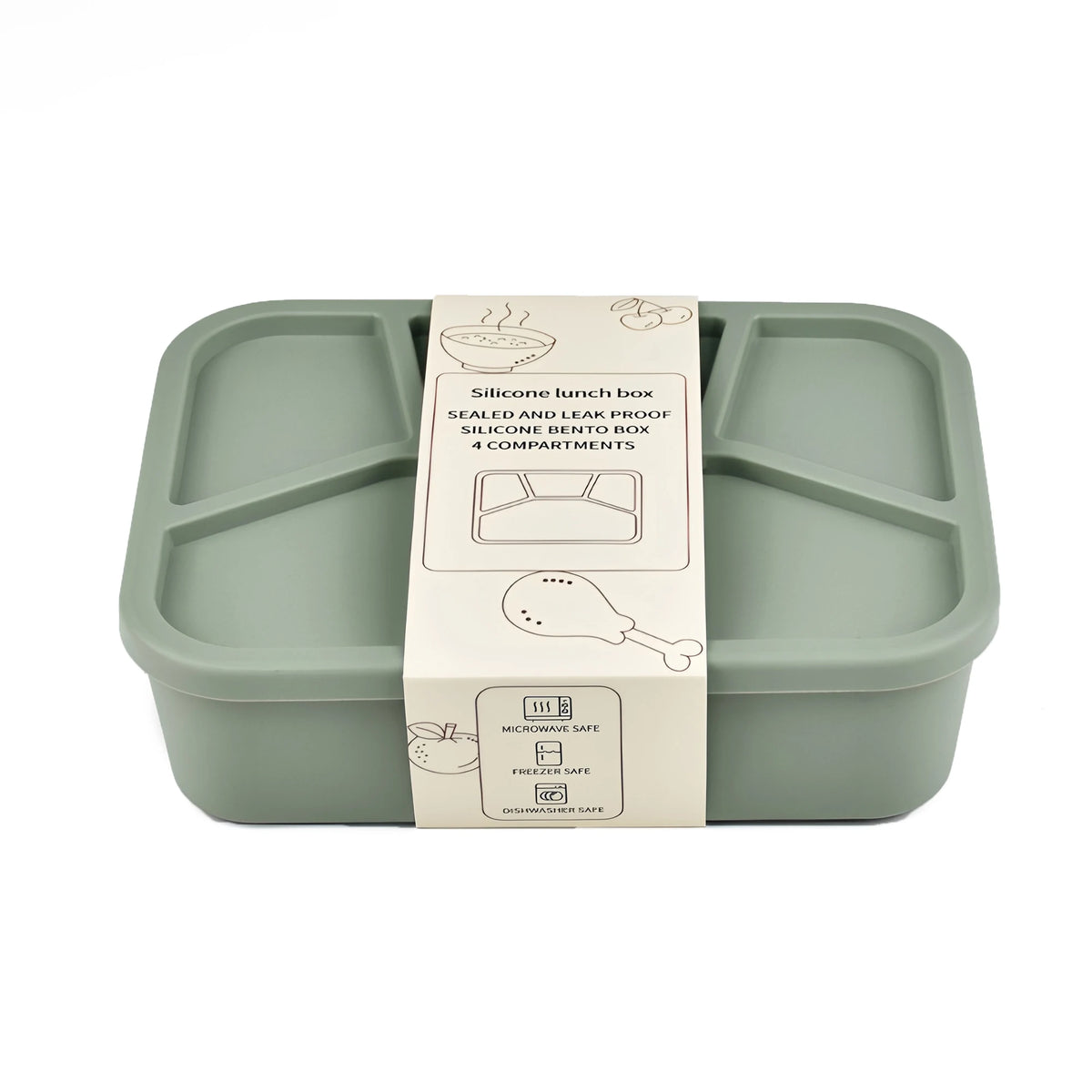 Silicone Bento Box,FourCompartments,Reusable Silicone Lunch Box,Thickened and Leak-Proof Food-Grade Divided Lunch back to school