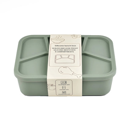 Silicone Bento Box,FourCompartments,Reusable Silicone Lunch Box,Thickened and Leak-Proof Food-Grade Divided Lunch back to school