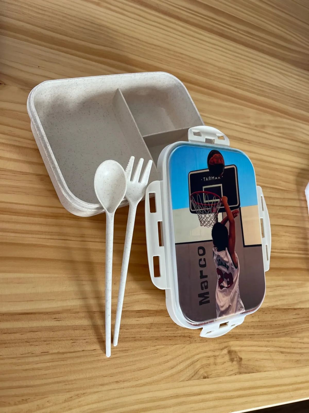 Snack Box Customized Lunch Box for Kids Children Name LOGO Cartoon Pattern Cute Picture Photo with Spoon Fork Eco Material Gift