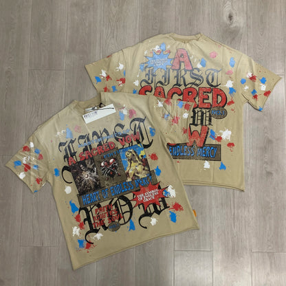 Vintage Washed Diamond Cropped Tee Streetwear Oversized T Shirt