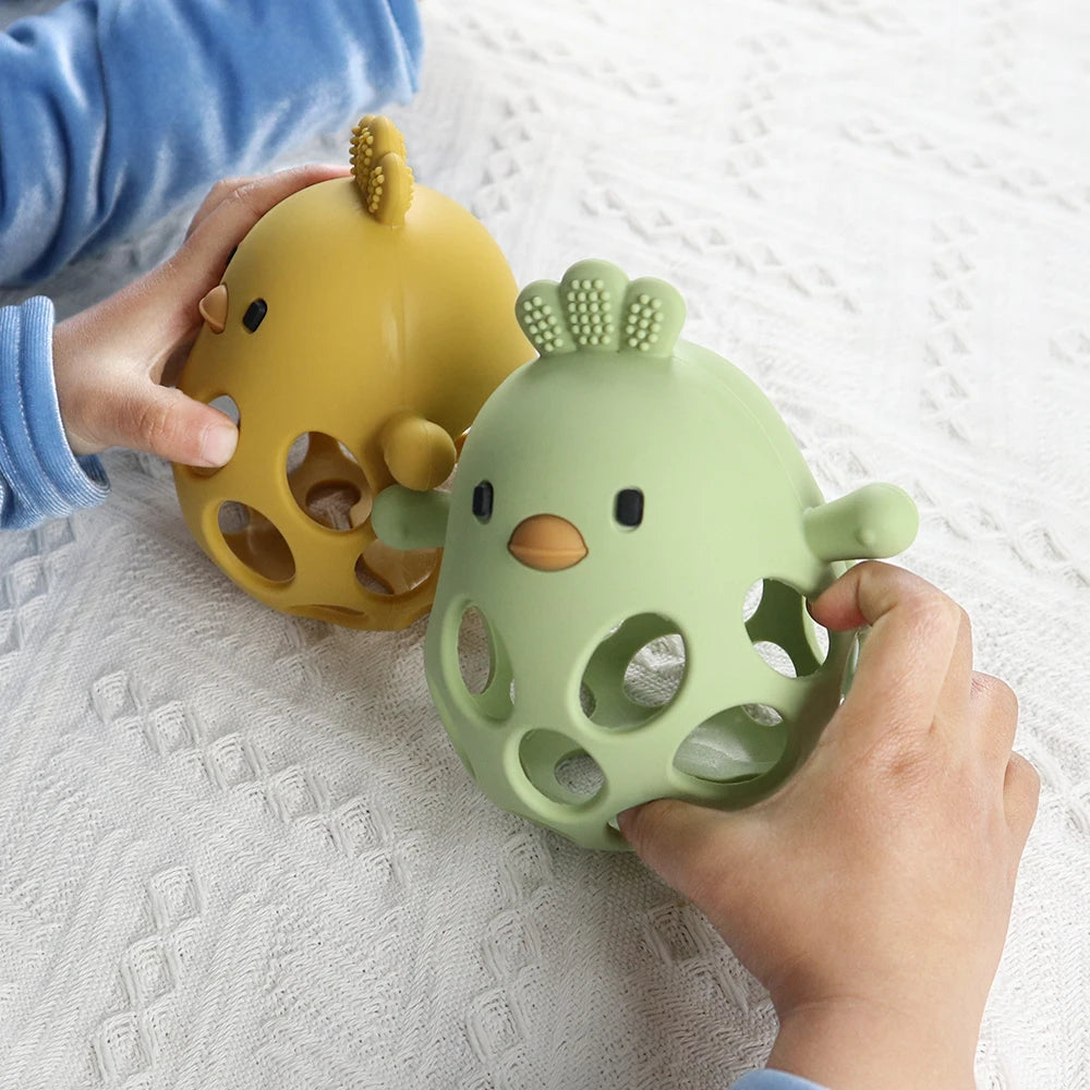 Baby Silicone Teether Toy Cartoon Chick Chewing Trainer