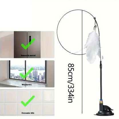 Suction Cup Cat Teaser Wand Interactive Feather Bell
