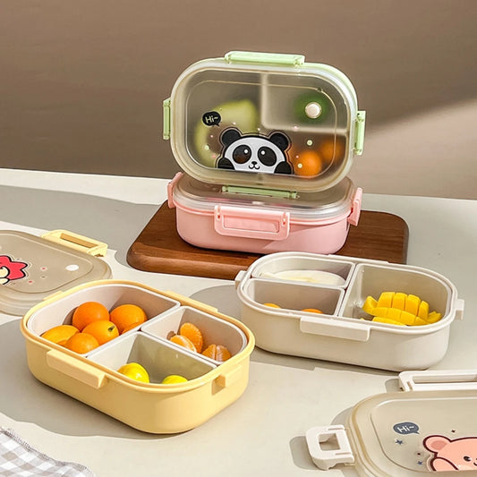 WORTHBUY Portable Plastic Lunch Box With Detachable 3-Compartments Cute Divided Food Container For Kids Students Microwave Safe