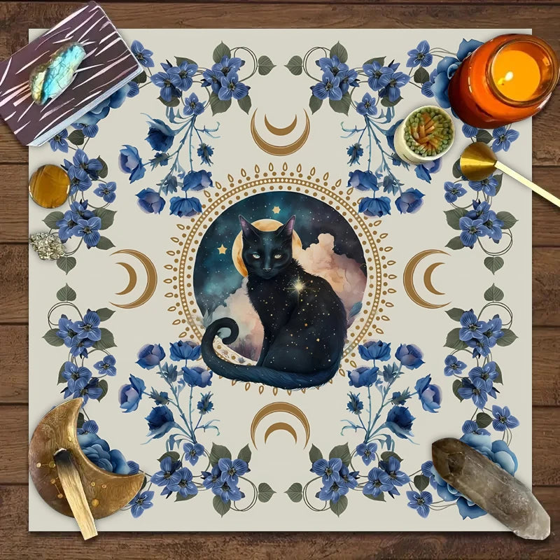 1PC Moonlight Flower Tarot Card Table Cloth, Altar Card Mat, Witchcraft Astrology Supplies Decorative Card Mat