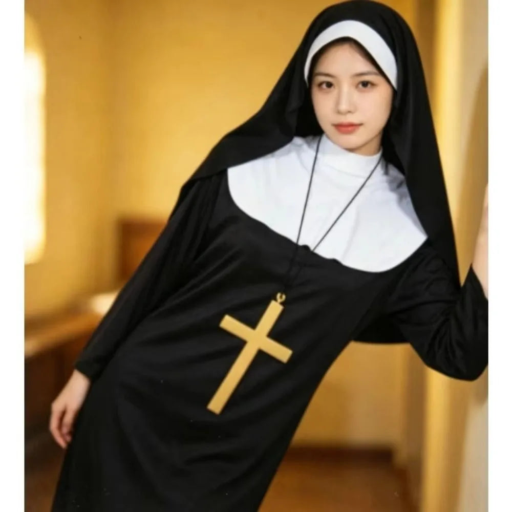 Full Length Virgin Mary Costume Vintage Style Retro Design Nun Costume Fancy Dress Long Dress Long Robe Costume Women