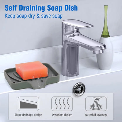 Silicone Drain Soap Box Bathroom Anti Slip Sink Tray Dish