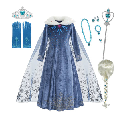 Snow Queen Princess Dress Girls Long Sleeve Winter Party Outfit
