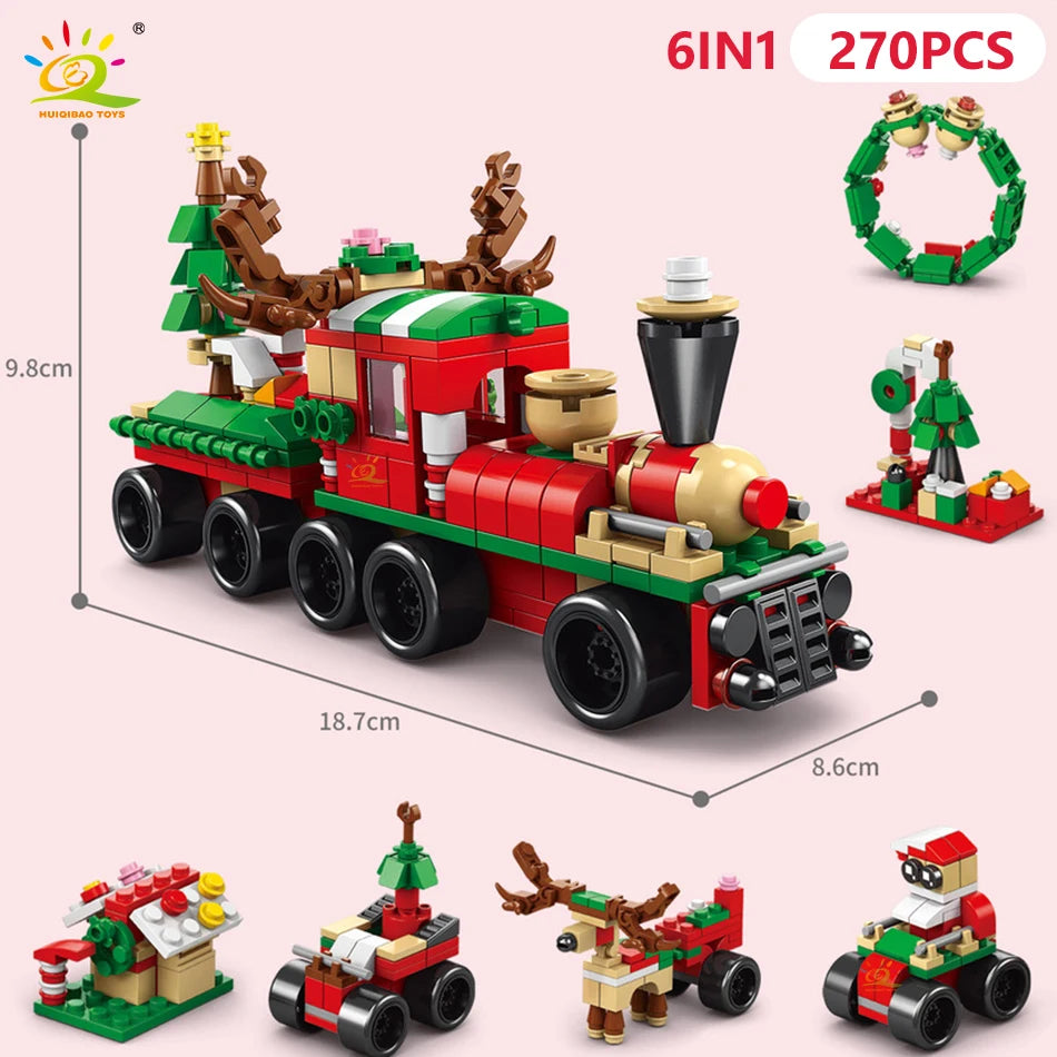 HUIQIBAO 6IN1 Christmas Elk Deer Santa Claus Building Blocks City Snow House Xmas Tree Bricks Set Toys for Children Kids Gift