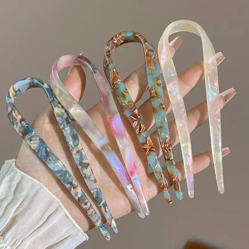 U-Shaped Hair Fork Acetate Hairpin Tortoiseshell Sticks