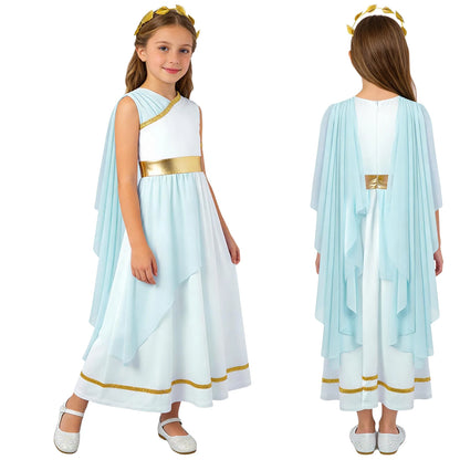 Girls Halloween Carnival Ancient Greek Roman Athena Goddesses Princess Queen Costume Greece Beauty Toga Worship Choir Dress Robe