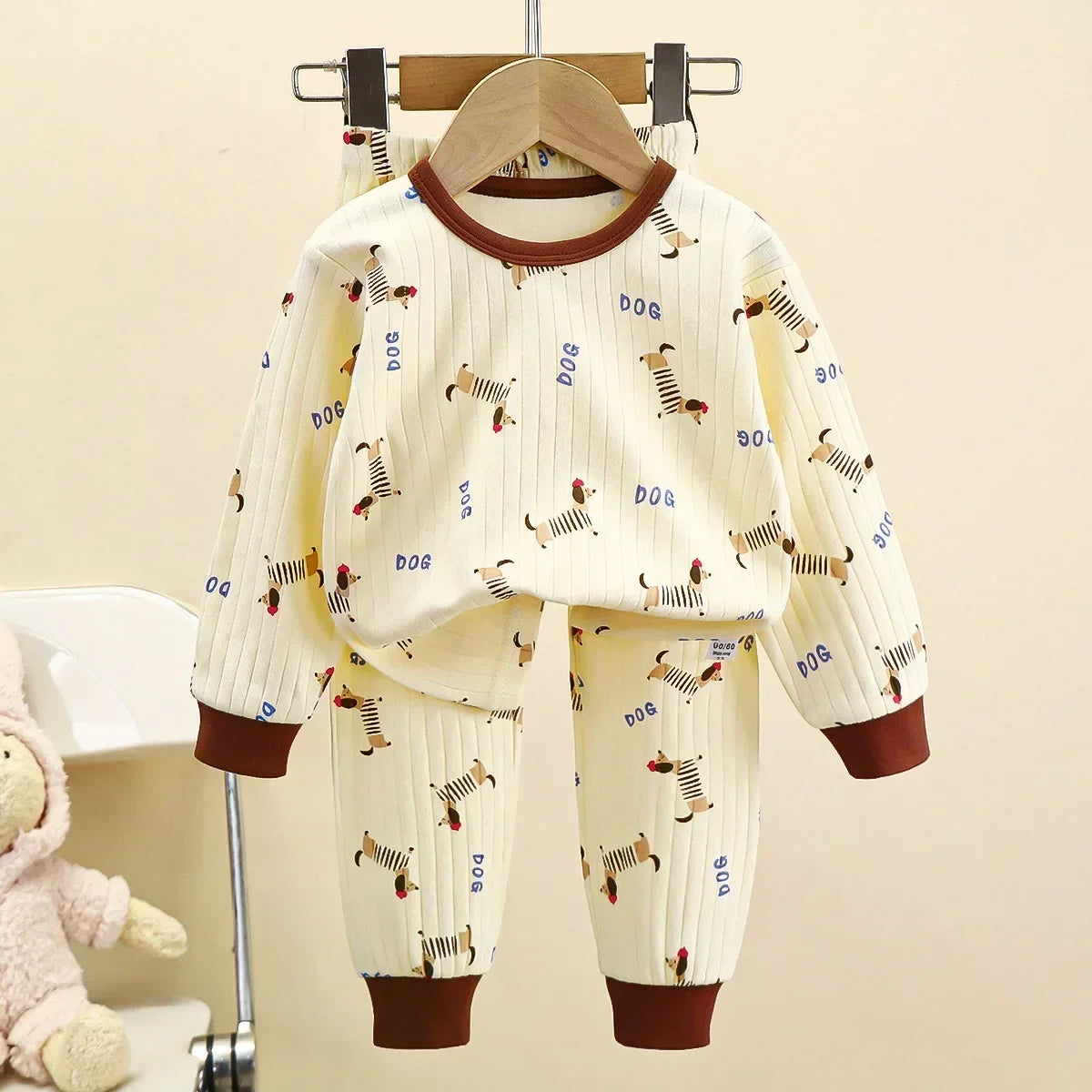 Kids Pure Cotton Warm Pajamas Set Long Sleeve Toddler