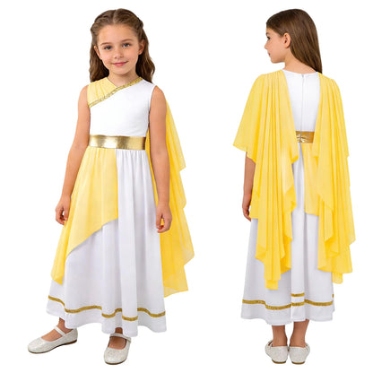 Girls Halloween Carnival Ancient Greek Roman Athena Goddesses Princess Queen Costume Greece Beauty Toga Worship Choir Dress Robe