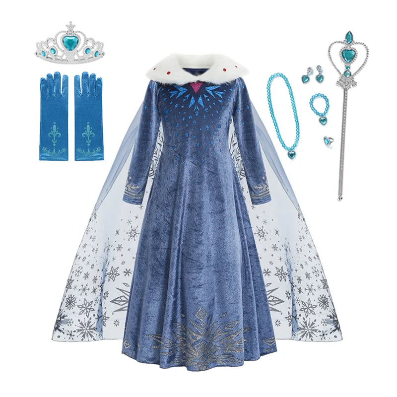 Snow Queen Princess Dress Girls Long Sleeve Winter Party Outfit