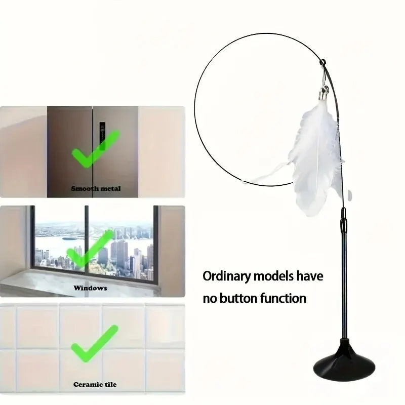 Suction Cup Cat Teaser Wand Interactive Feather Bell