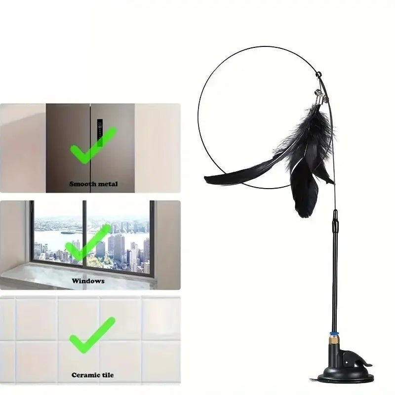 Suction Cup Cat Teaser Wand Interactive Feather Bell