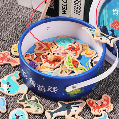 Wooden Magnetic Fishing Game Toy Marine Life Puzzle