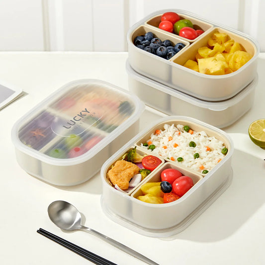 3 Grids Microwave Plastic Lunch Box Detachable Fruit Bento Box