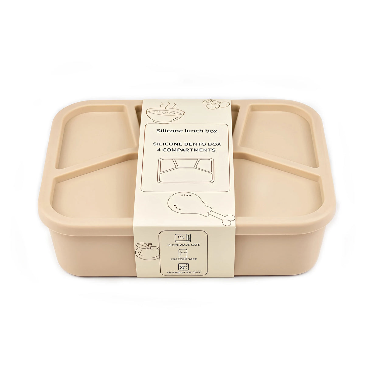 Silicone Bento Box,FourCompartments,Reusable Silicone Lunch Box,Thickened and Leak-Proof Food-Grade Divided Lunch back to school