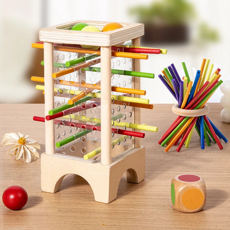 Wooden Stick Board Game 4 Sided Acrylic Cylinder Set