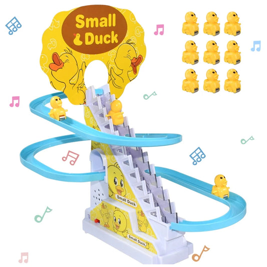 Electric Duck Climbing Stairs Toy Rail Coaster Set