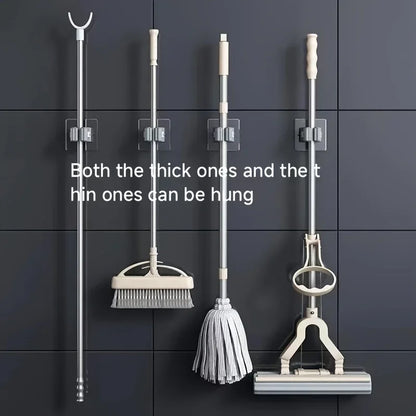 Wall Mounted Mop Broom Holder Punch Free Adhesive Organizer Clip