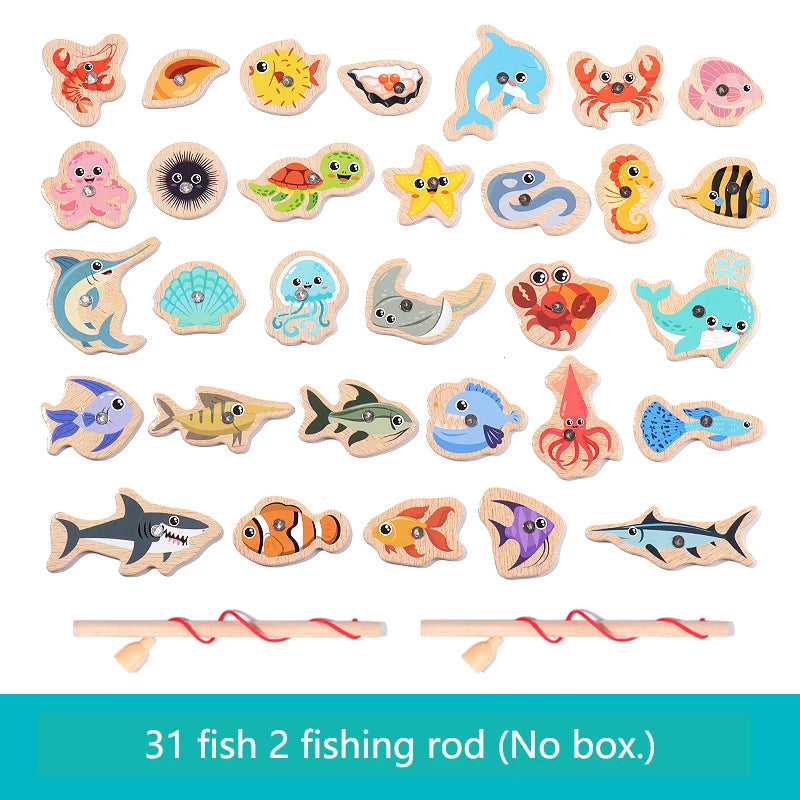 Wooden Magnetic Fishing Game Toy Marine Life Puzzle