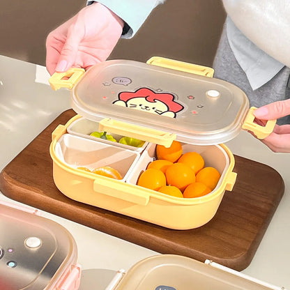 WORTHBUY Portable Plastic Lunch Box With Detachable 3-Compartments Cute Divided Food Container For Kids Students Microwave Safe