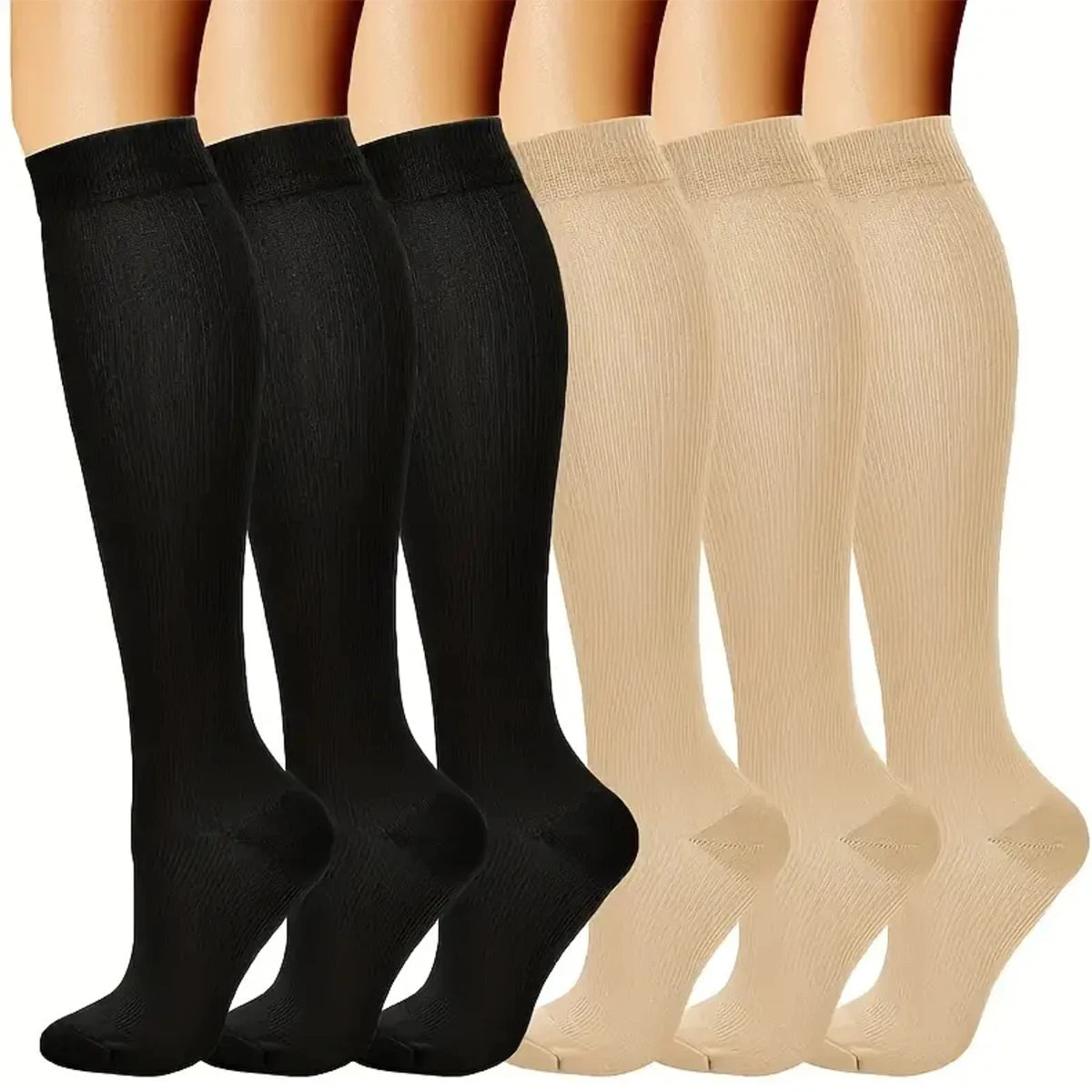 Solid Color Compression Socks Nurse 6 Pairs Knee High Athletic