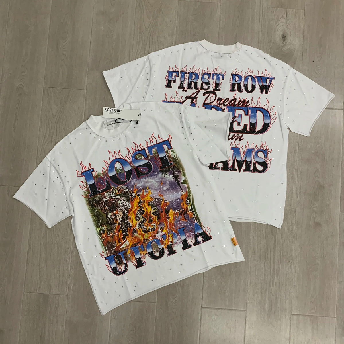 Vintage Washed Diamond Cropped Tee Streetwear Oversized T Shirt