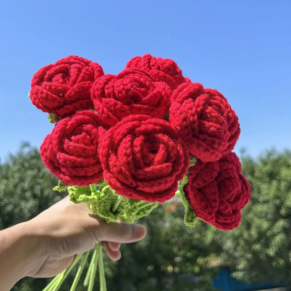 Crochet Handmade Rose Bouquet Artificial Velvet Decor