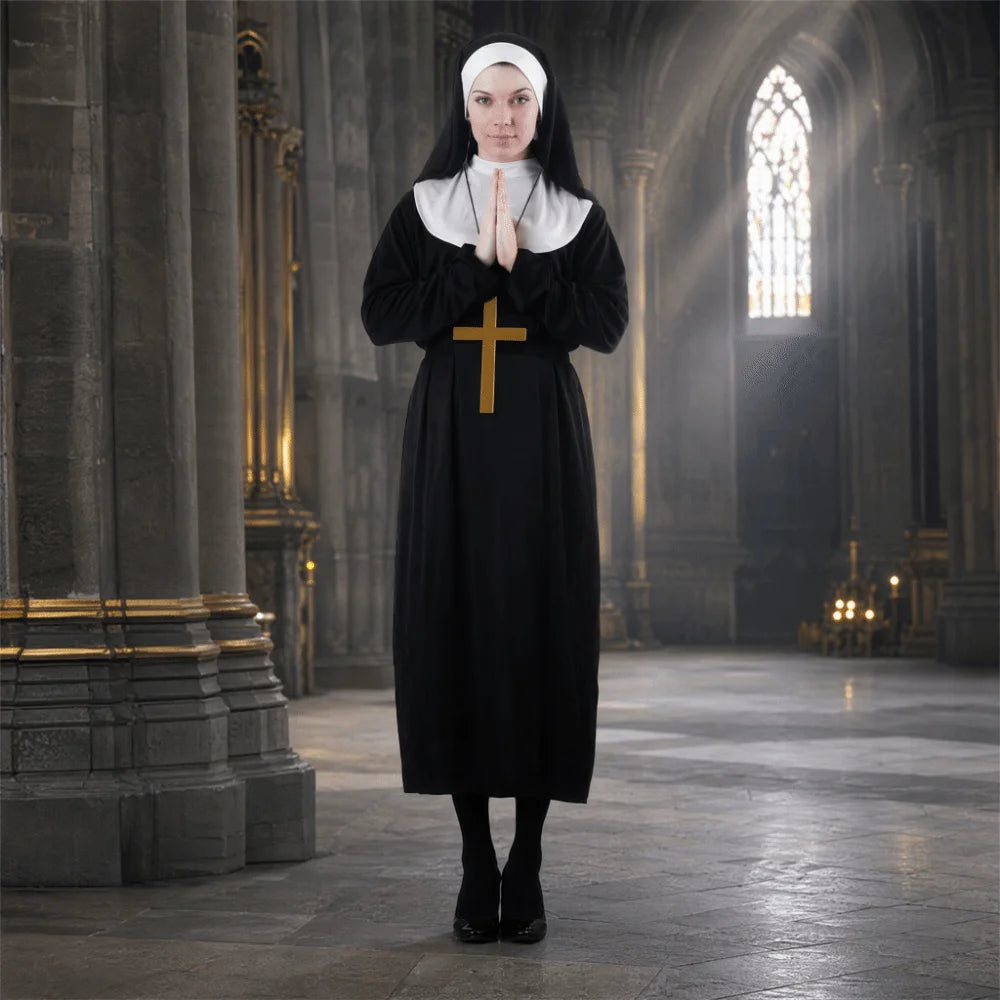 Full Length Virgin Mary Costume Vintage Style Retro Design Nun Costume Fancy Dress Long Dress Long Robe Costume Women