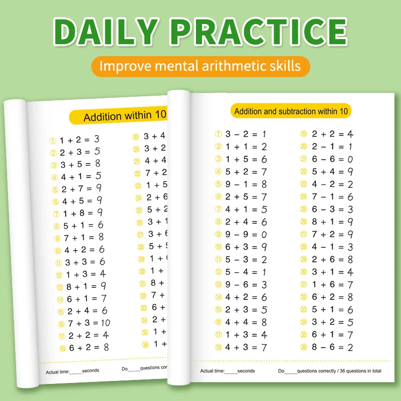 Children Math Exercise Workbook Addition Subtraction Book