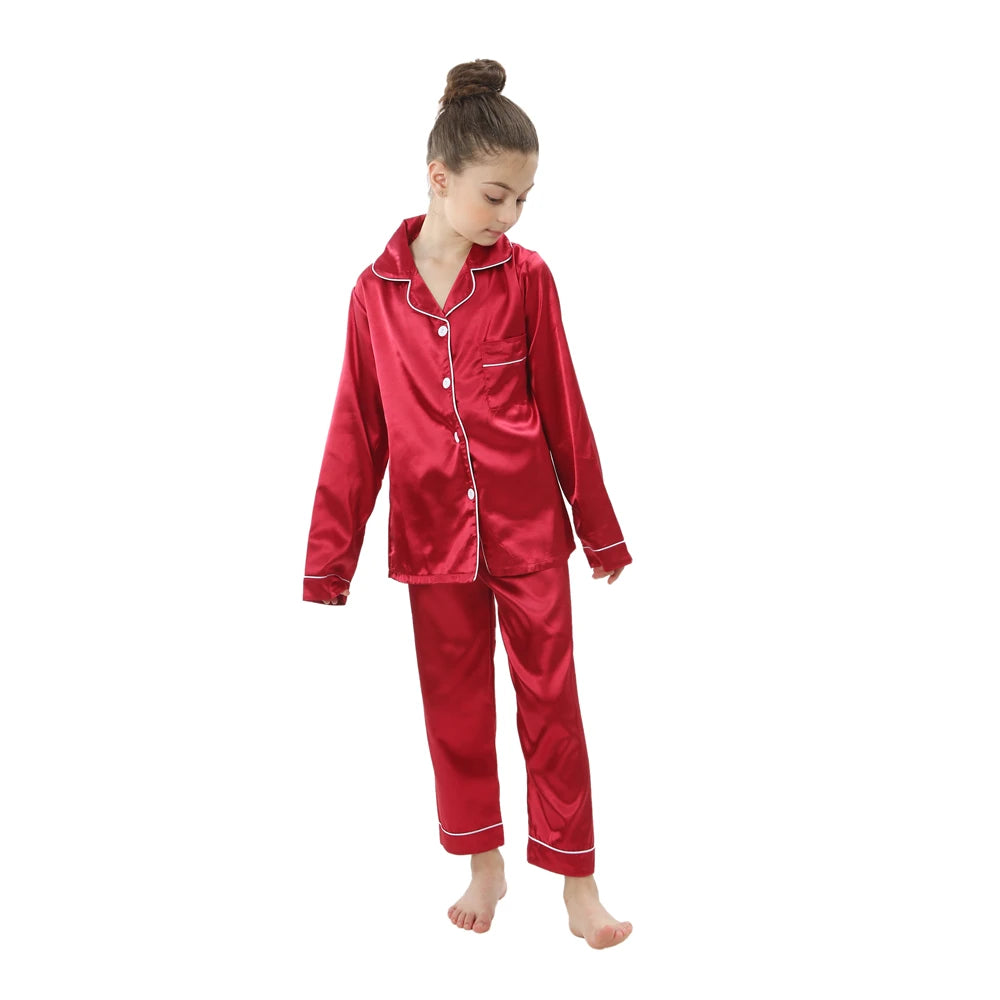 Children Silk Satin Pajamas Set Teenager Loungewear