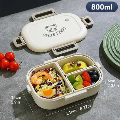 Removable 3 Compartment Plastic Bento Box Microwavable Food Container