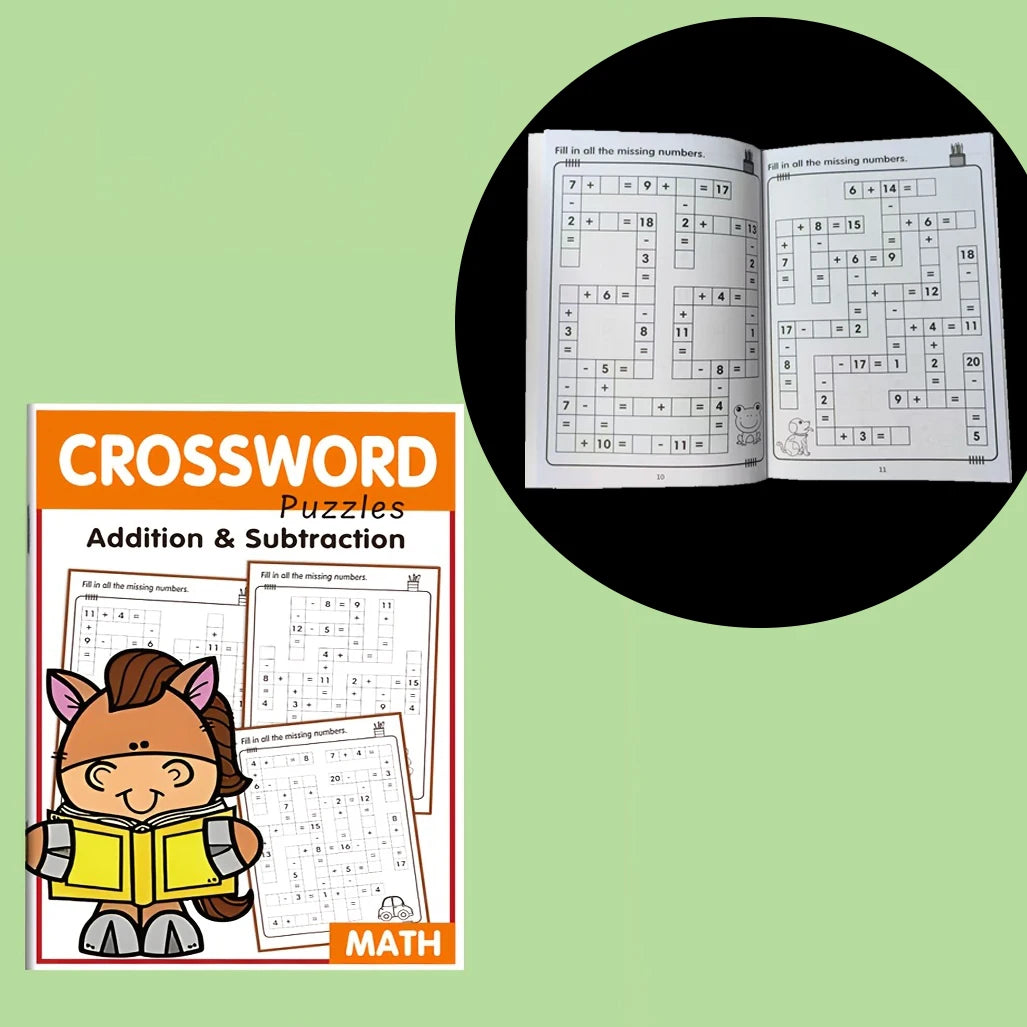 Children Math Crossword Puzzle Book Addition Subtraction