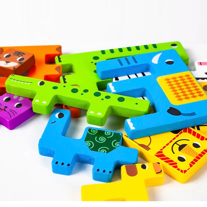 Wooden Russian Blocks Puzzle Animal Transportation Toy