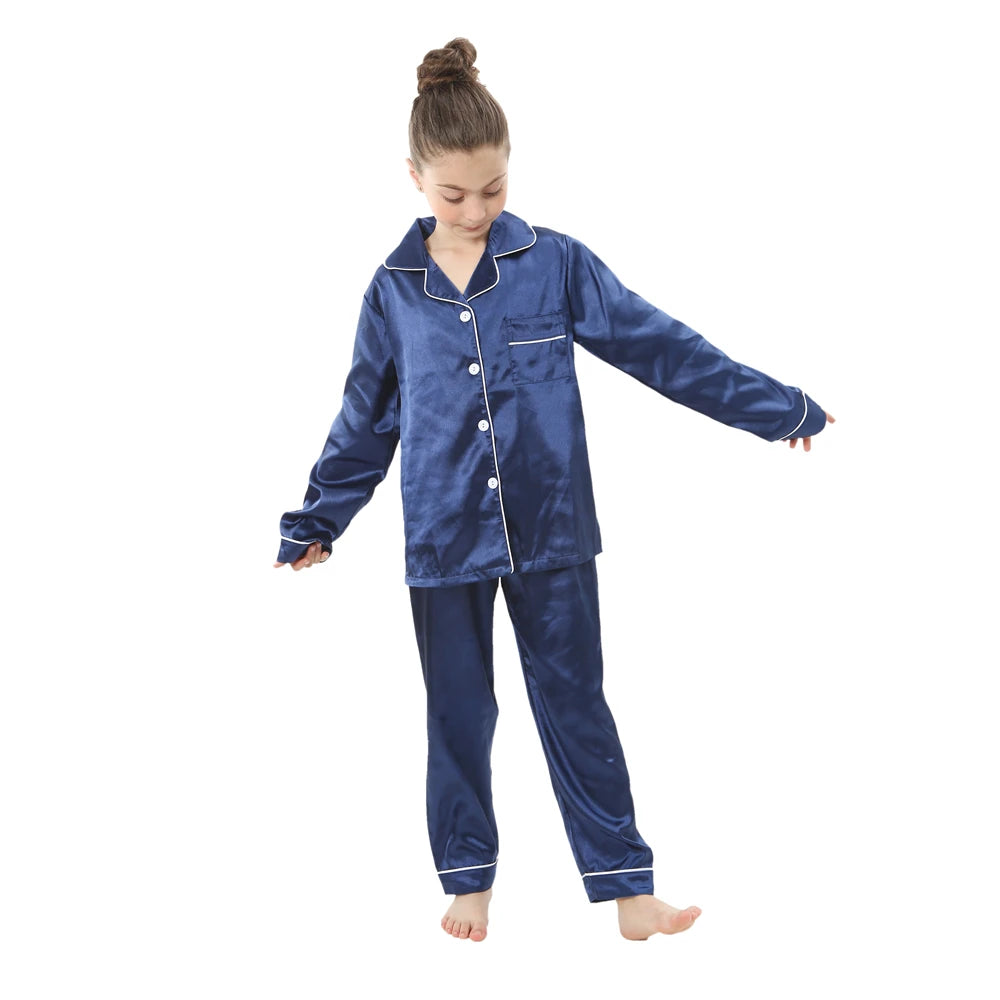 Children Silk Satin Pajamas Set Teenager Loungewear