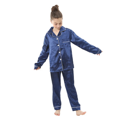 Children Silk Satin Pajamas Set Teenager Loungewear