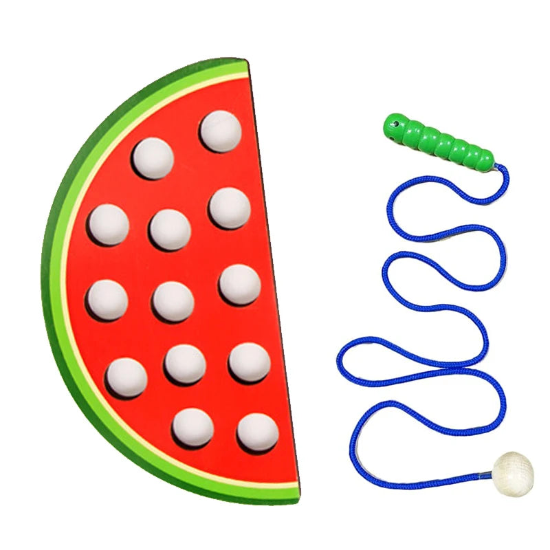 Wooden Lacing Toy Fruit Threading Travel Activity