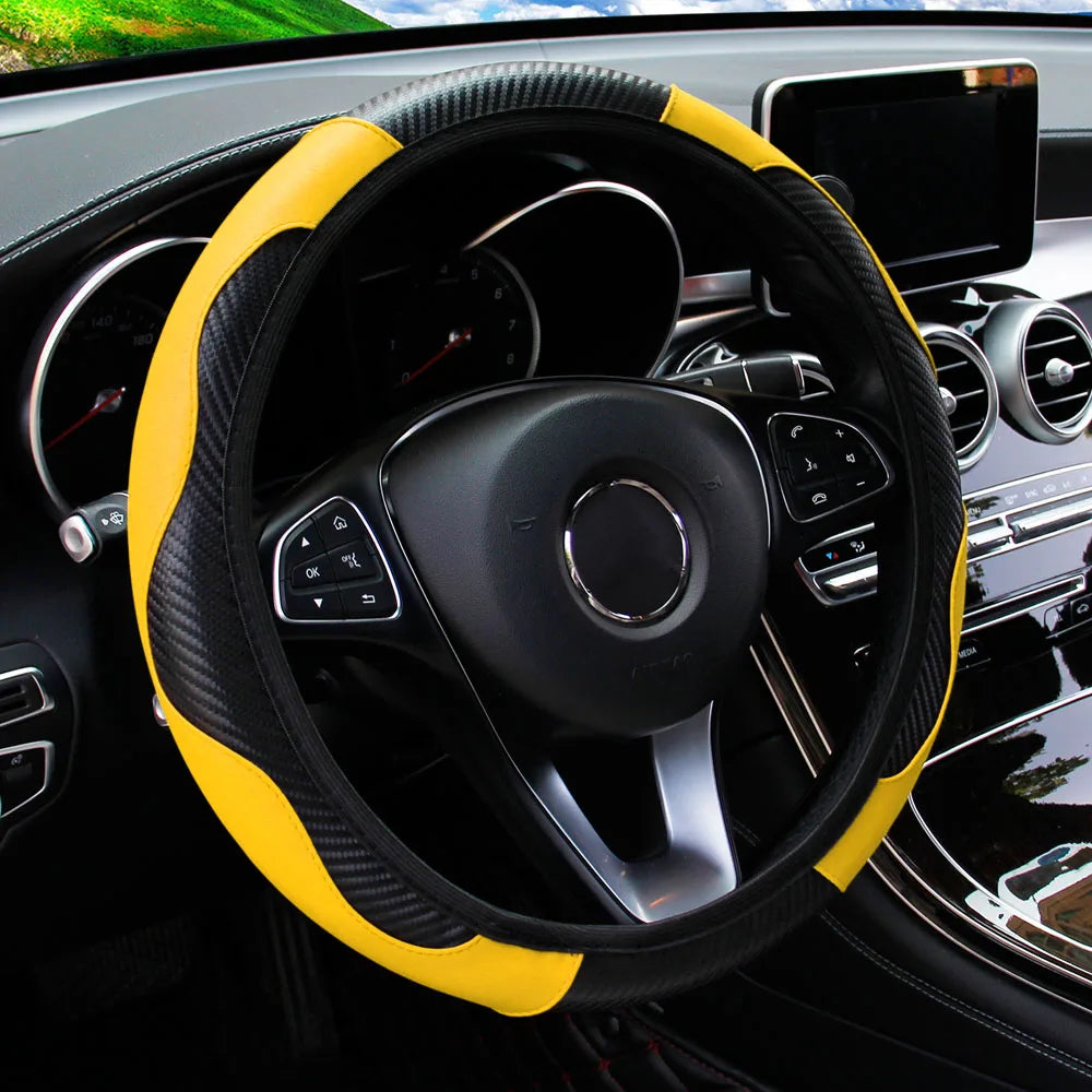 Carbon Fiber Steering Wheel Cover for 14.5 to 15 Inch Wheels