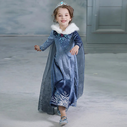 Snow Queen Princess Dress Girls Long Sleeve Winter Party Outfit