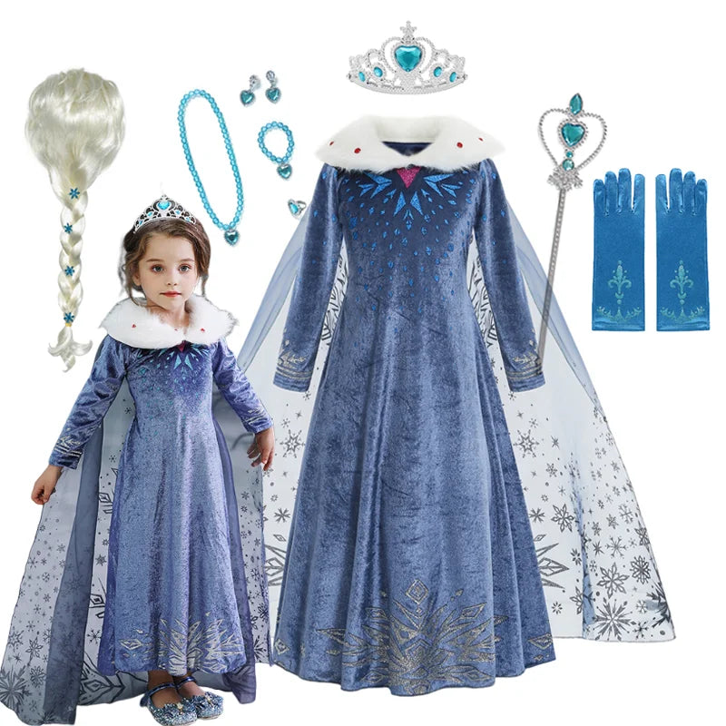 Snow Queen Princess Dress Girls Long Sleeve Winter Party Outfit
