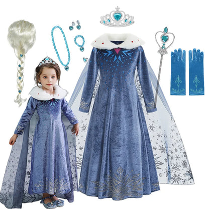 Snow Queen Princess Dress Girls Long Sleeve Winter Party Outfit