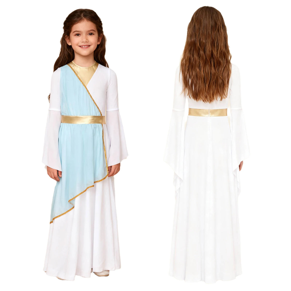 Girls Halloween Carnival Ancient Greek Roman Athena Goddesses Princess Queen Costume Greece Beauty Toga Worship Choir Dress Robe