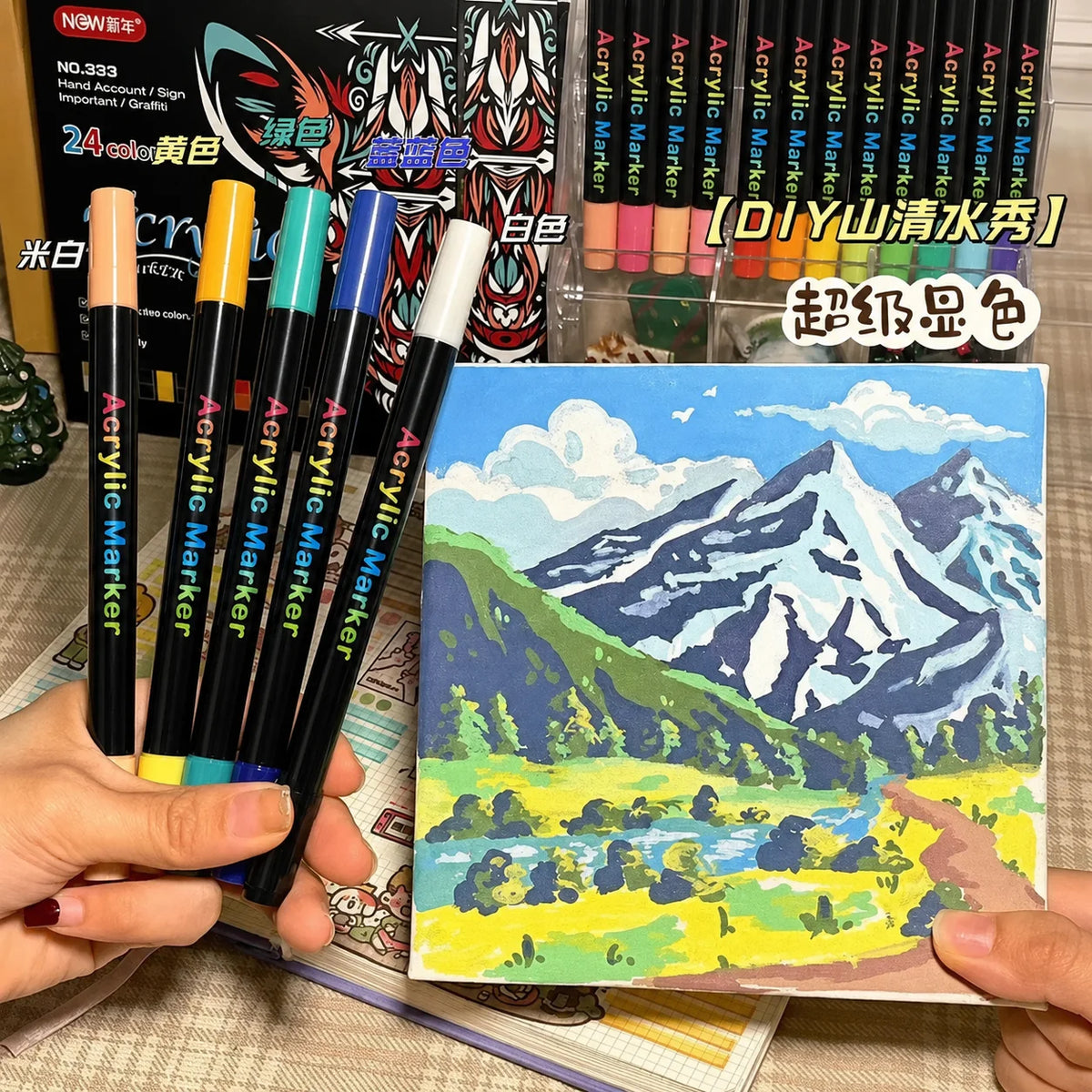 Dual Tip Acrylic Paint Markers Fine and Brush Tip Art Pens 24 Pack