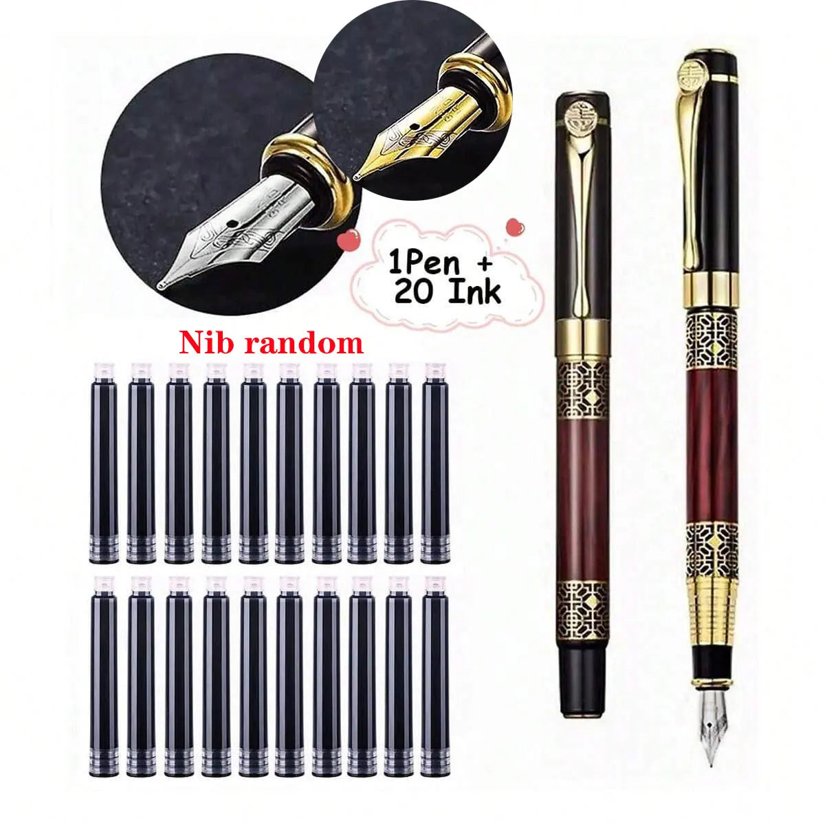Retro Metal Fountain Pen Replaceable Ink Office Writing Set