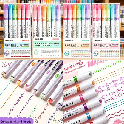 Curve Liner Highlighter Pen Set Roller Tip Pattern Markers 6Pcs