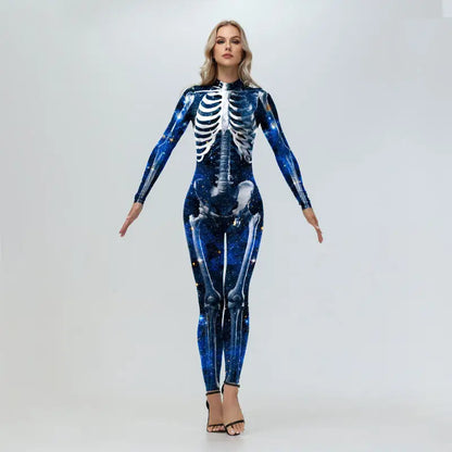 [You're My Secret] Cosplay Zombie Scary Skeleton Printed Bodysuit Halloween Party CostumeWomen Zenti Jumpsuit Day of the Dead
